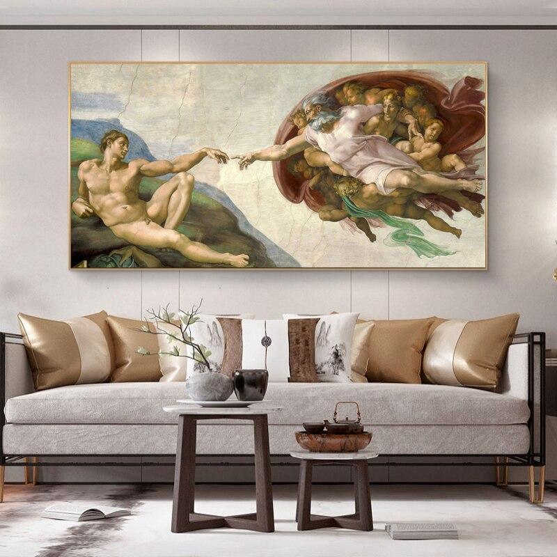 Shop 0 The Creation Of Adam By Michelangelo Canvas Paintings On the Wall Art Posters And Prints Famous Art Pictures For Living Room Mademoiselle Home Decor