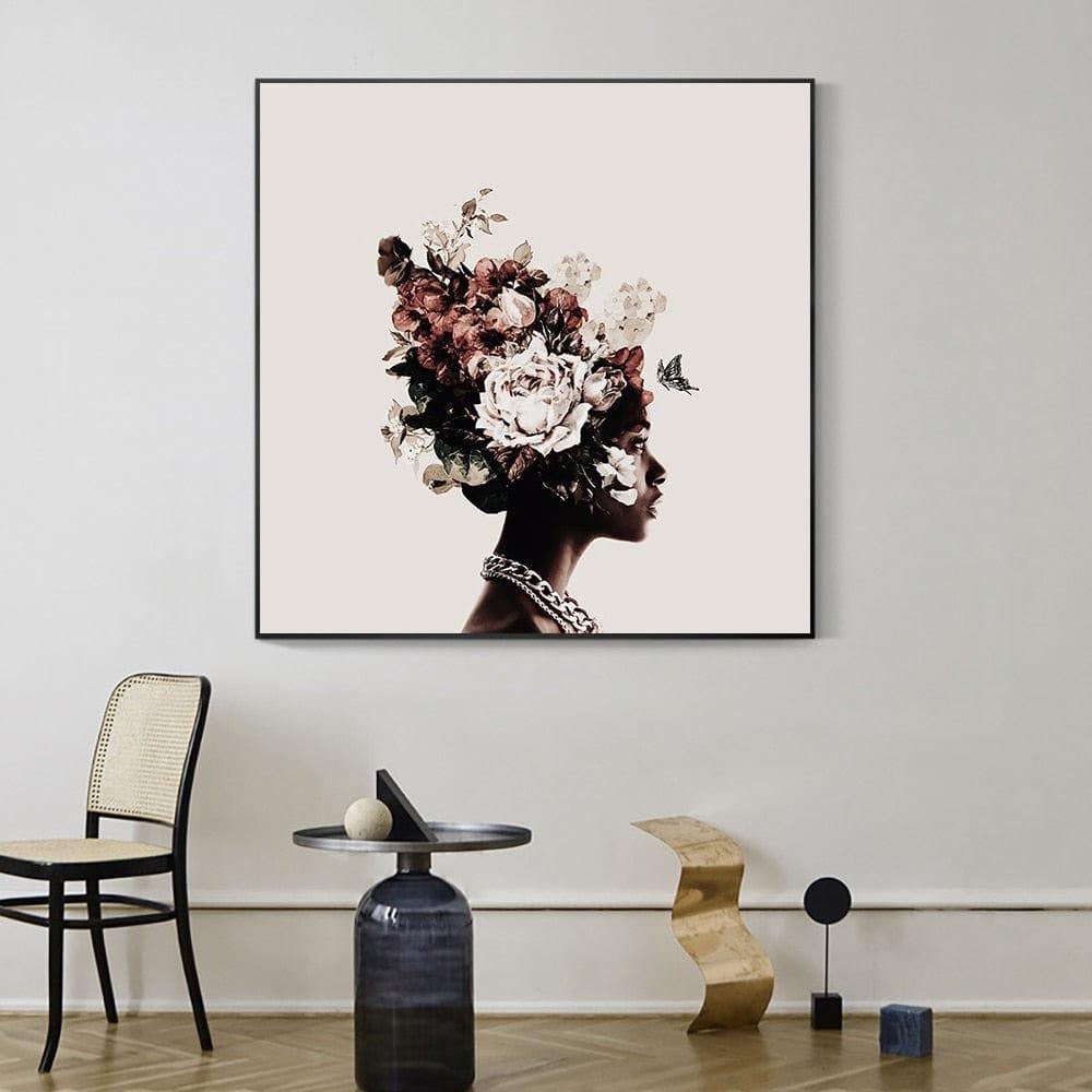 Shop 0 Abstract Girl Head With Flowers Canvas Painting Modern Wall Art Pictures Posters And Prints For Living Room Home Decoration Mademoiselle Home Decor