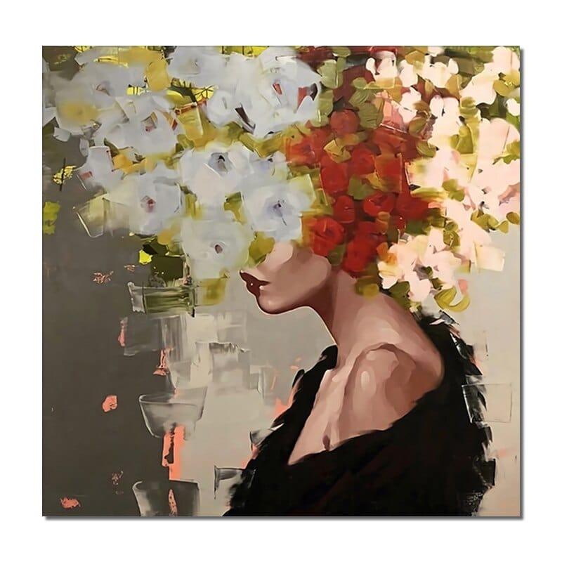 Shop 0 30x30cm no frame / SY 16013 Abstract Girl Head With Flowers Canvas Painting Modern Wall Art Pictures Posters And Prints For Living Room Home Decoration Mademoiselle Home Decor