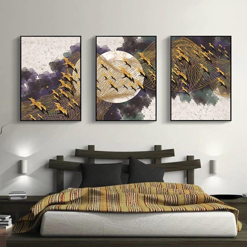Shop 0 3Pcs / 21x30cm  8x12inch Nordic Scenery Painting Abstract Canvas Painting Home Decor Brid Moon Net Picture Art Print Living Room Wall Decor Home Poster Mademoiselle Home Decor