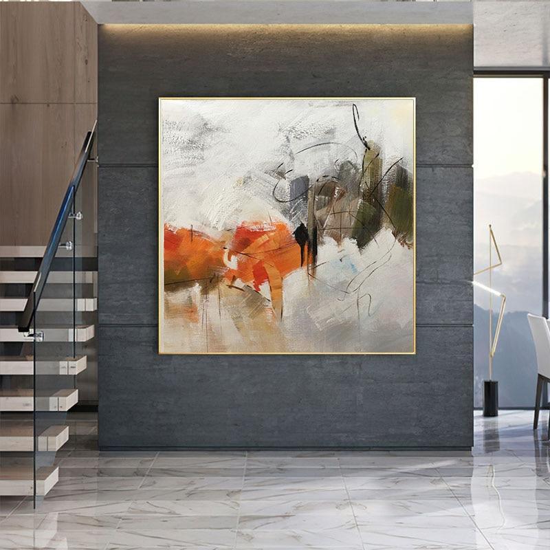 Shop 0 Handmade orange oil painting large modern oil painting hand-painted abstract painting living room wall decoration art picture Mademoiselle Home Decor
