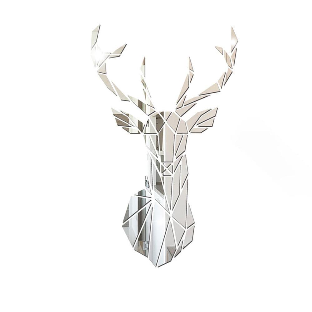 Shop 0 Silver / 72x43cm 3D Deer Head Mirror Wall Sticker DIY Multiple Sizes Acrylic Mirror Stickers Mural Living Room Bedroom Kids Home Decoration Mademoiselle Home Decor