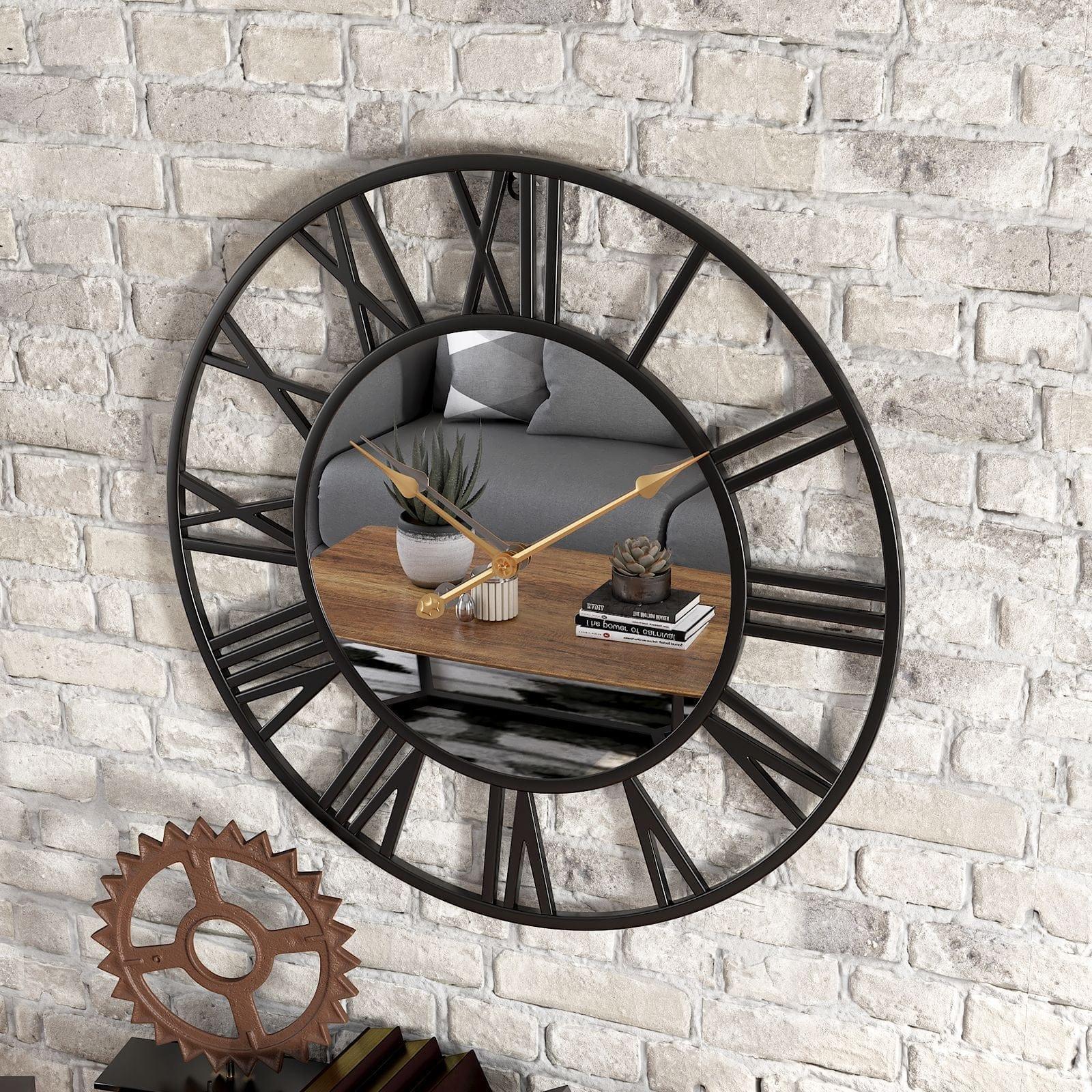 Shop 0 black / 40cm Round Wall Clock Metal 15mm Large Golden Silent Wall Clock Modern Design Mirror Clocks Living Room Home Decoration Battery A Mademoiselle Home Decor