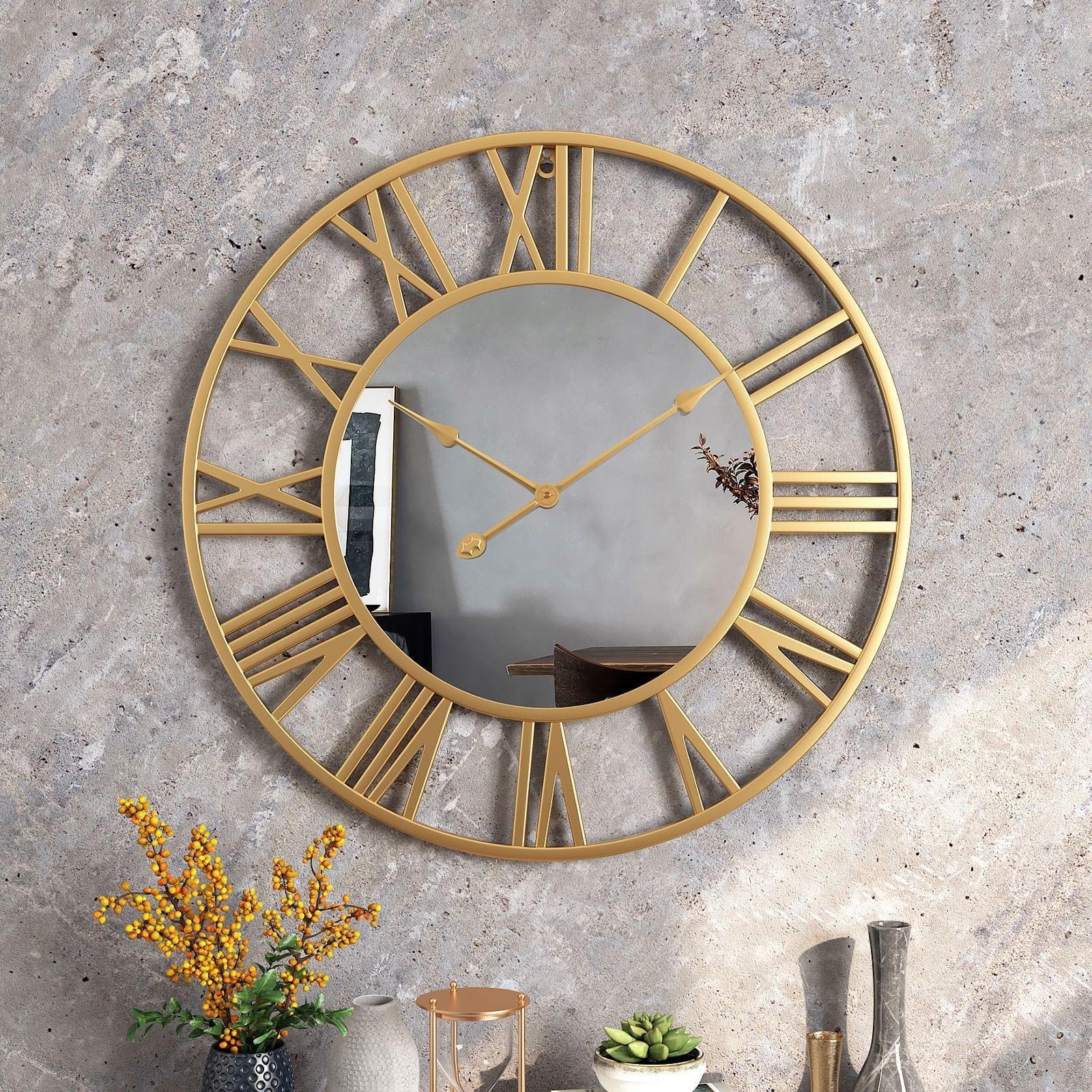 Shop 0 golden / 40cm Round Wall Clock Metal 15mm Large Golden Silent Wall Clock Modern Design Mirror Clocks Living Room Home Decoration Battery A Mademoiselle Home Decor