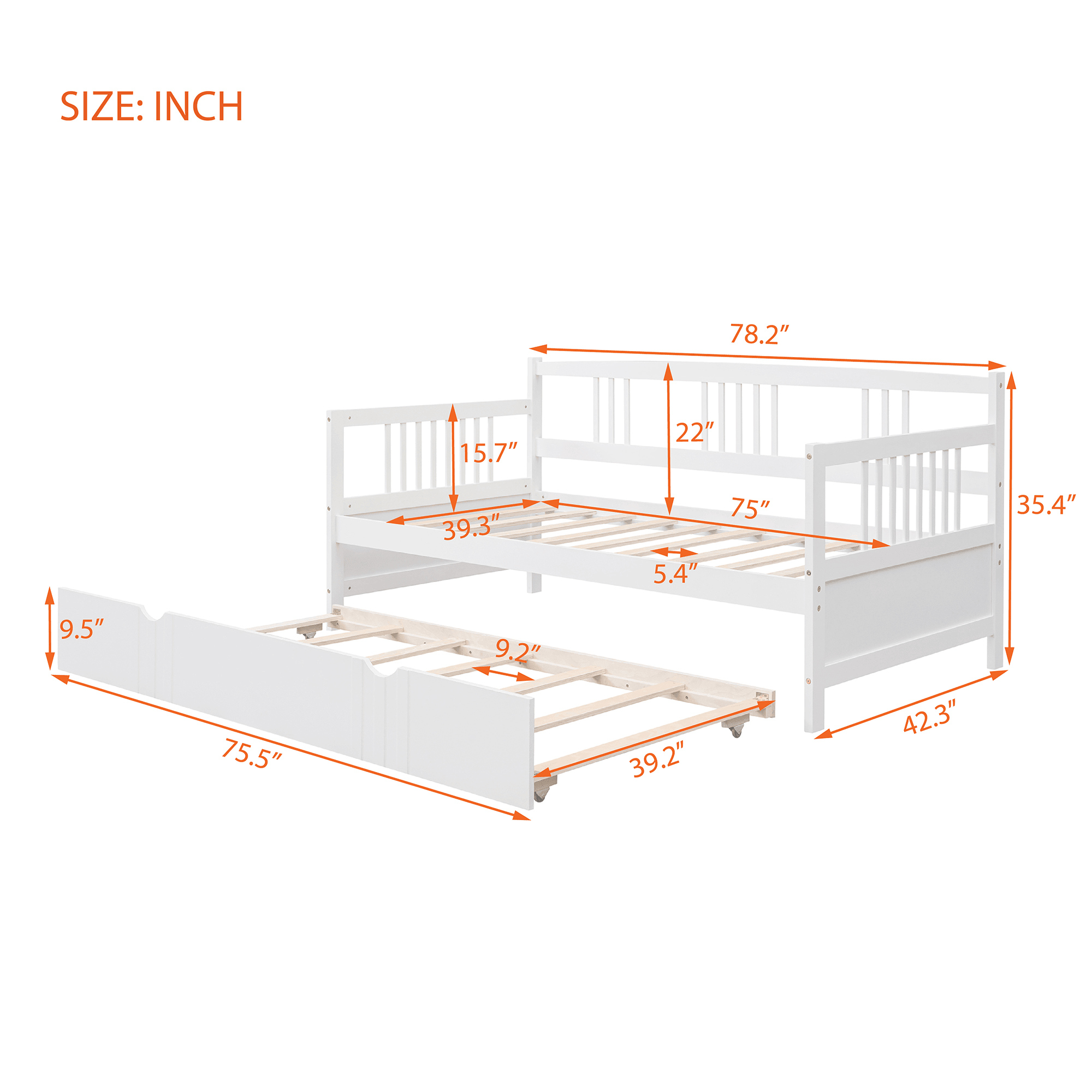 Shop Twin Size Daybed Wood Bed with Twin Size Trundle,White Mademoiselle Home Decor