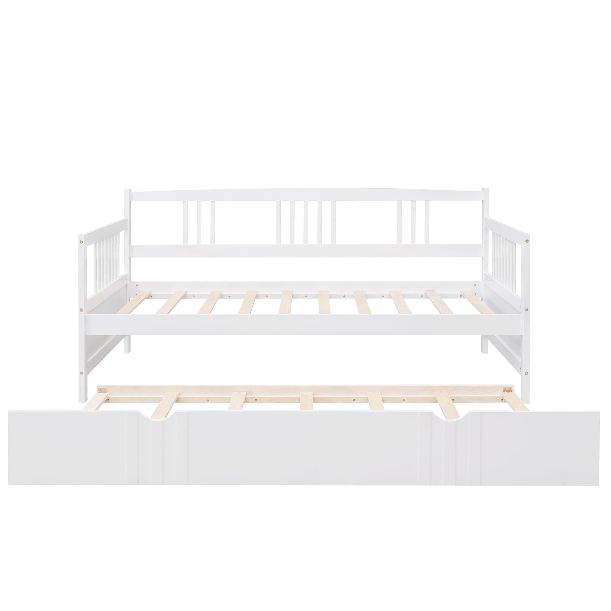 Shop Twin Size Daybed Wood Bed with Twin Size Trundle,White Mademoiselle Home Decor