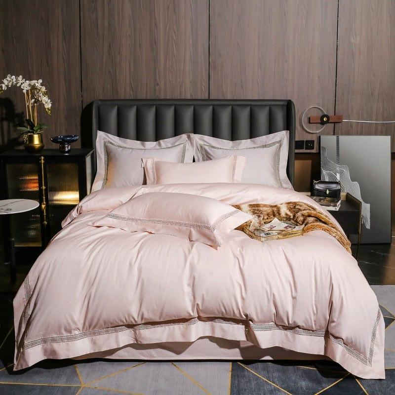 Shop 0 light pink / Flat Bed Sheet / Twin 3pcs OLOEY Egyptian cotton bedding set Hollow lace quilt cover duvet cover Flat/fitted bed sheet pillowcases long-staple cotton Hotel Mademoiselle Home Decor