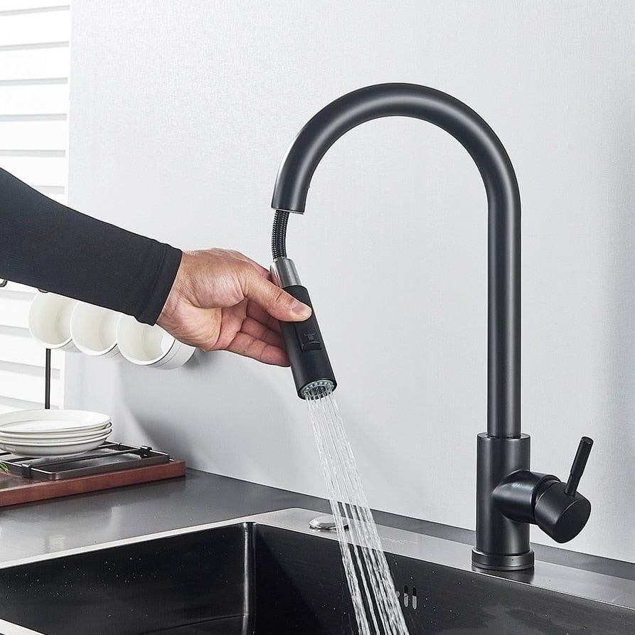Shop 0 Free Shipping Black Kitchen Faucet Two Function Single Handle Pull Out Mixer Hot and Cold Water Taps Deck Mounted Mademoiselle Home Decor