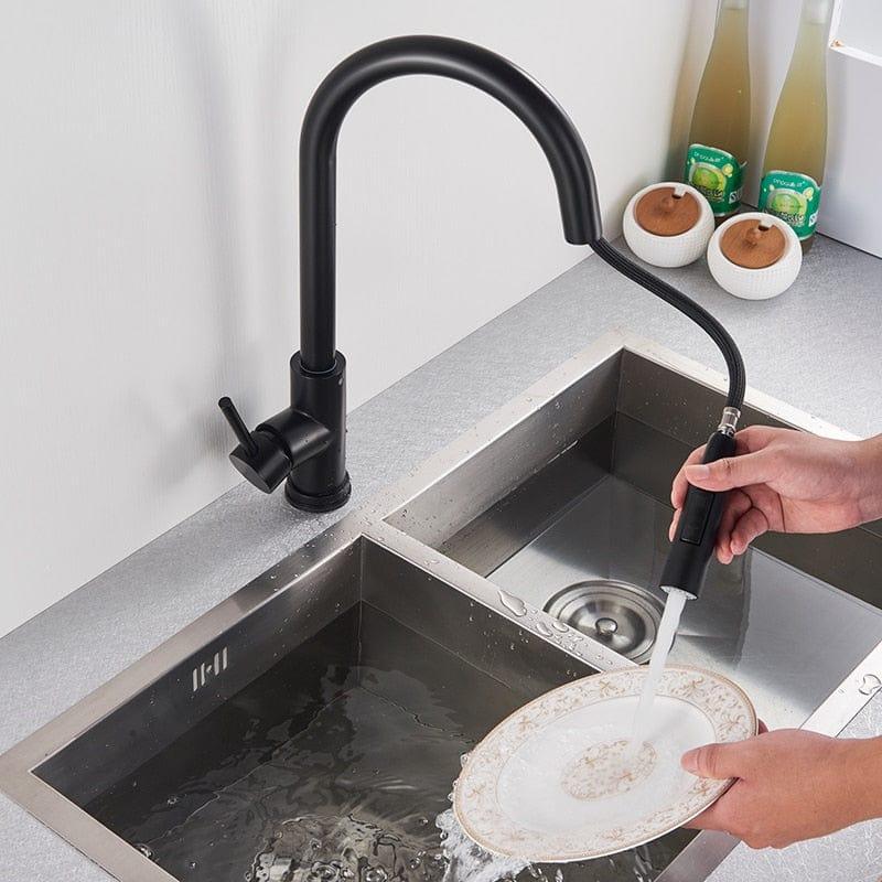 Shop 0 Free Shipping Black Kitchen Faucet Two Function Single Handle Pull Out Mixer Hot and Cold Water Taps Deck Mounted Mademoiselle Home Decor