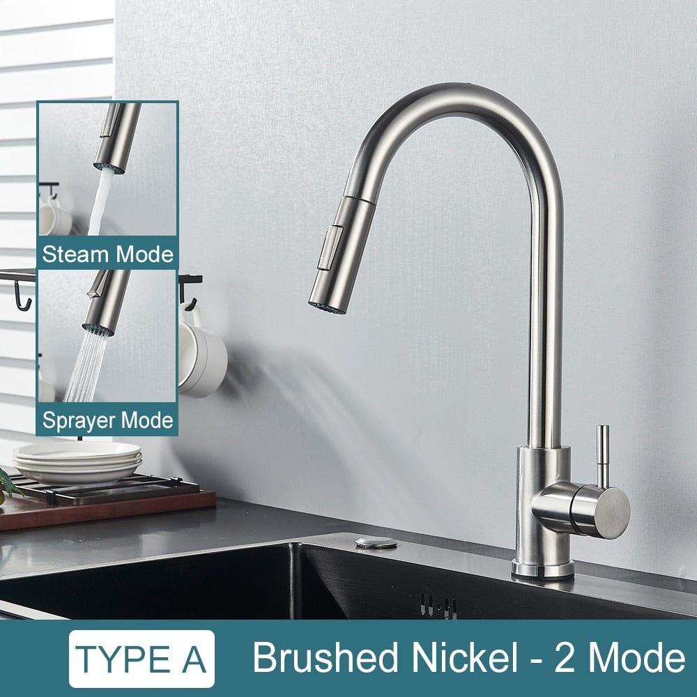 Shop 0 Brushed nickle A Free Shipping Black Kitchen Faucet Two Function Single Handle Pull Out Mixer Hot and Cold Water Taps Deck Mounted Mademoiselle Home Decor