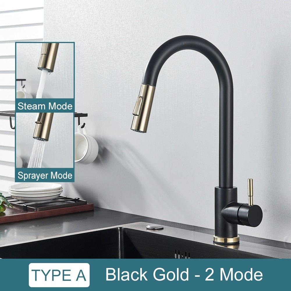 Shop 0 Black gold A Free Shipping Black Kitchen Faucet Two Function Single Handle Pull Out Mixer Hot and Cold Water Taps Deck Mounted Mademoiselle Home Decor