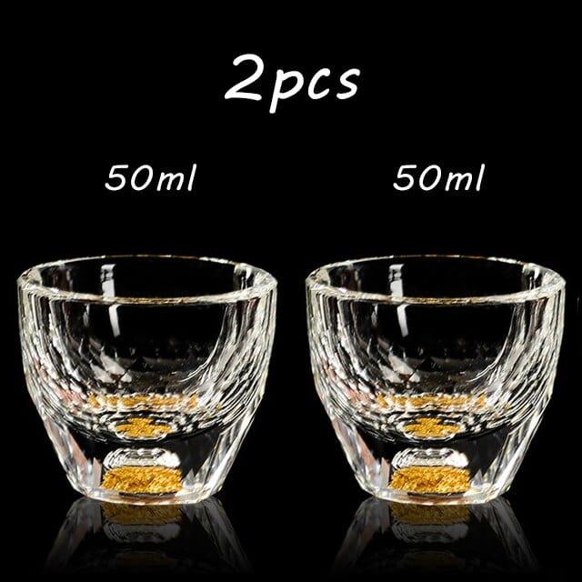 Shop 0 50ml E 2pcs / China Shot Glass Crystal Gold Foil Crystal Shot Glasses For Wine Set Double Glass Wine Cup For Home Bar Cups Sake Shochu Glass Mademoiselle Home Decor