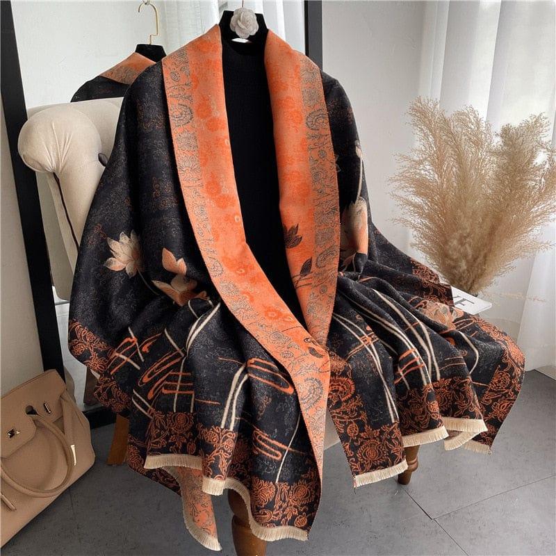 Shop 0 Autumn Winter Scarf Women Pashmina Shawls and Wraps Cashmere Blanket Warm Thick Stoles for Lady Outdoor Bufanda 2022 New Print Mademoiselle Home Decor