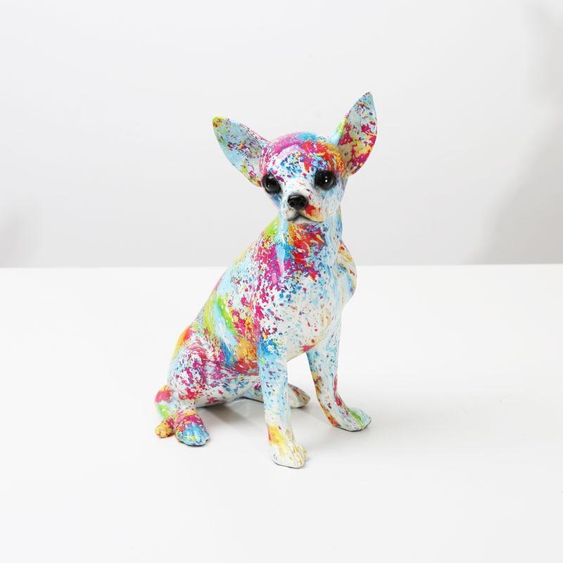 Shop 0 B / 24x12x14CM Creative Art Chihuahua Colorful Small Ornaments Resin Dog Crafts Home Decoration Color Modern Simple Office Desktop Craft Mademoiselle Home Decor
