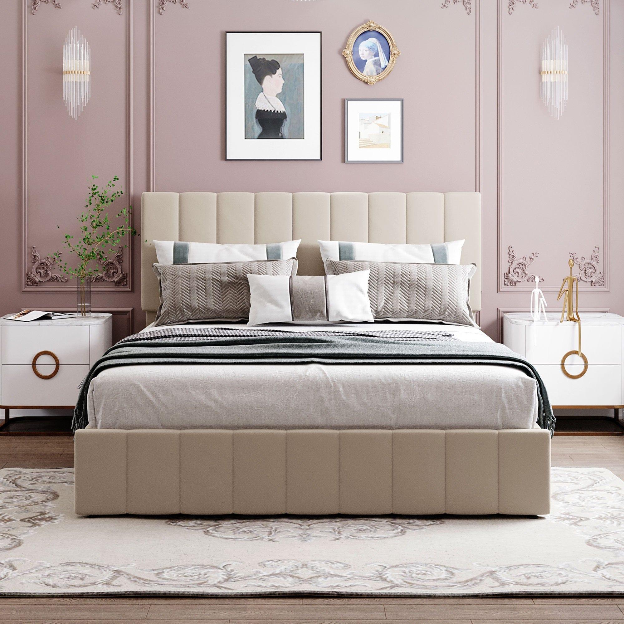 Shop Balmain Upholstered Platform Bed With Under Storage  - Queen Mademoiselle Home Decor