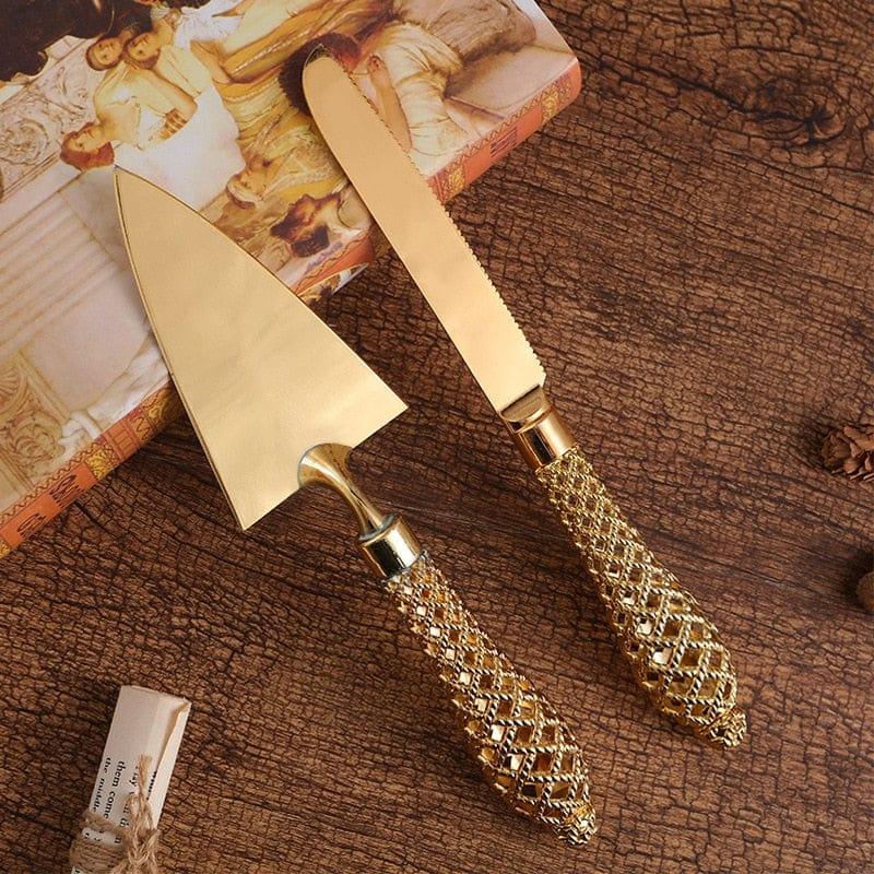 Shop 0 High-quality Western baking tool hollow handle triangular pizza shovel cake dessert cutter two-piece set gold cutlery Mademoiselle Home Decor