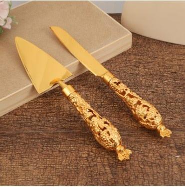 Shop 0 2 PCs 4 High-quality Western baking tool hollow handle triangular pizza shovel cake dessert cutter two-piece set gold cutlery Mademoiselle Home Decor