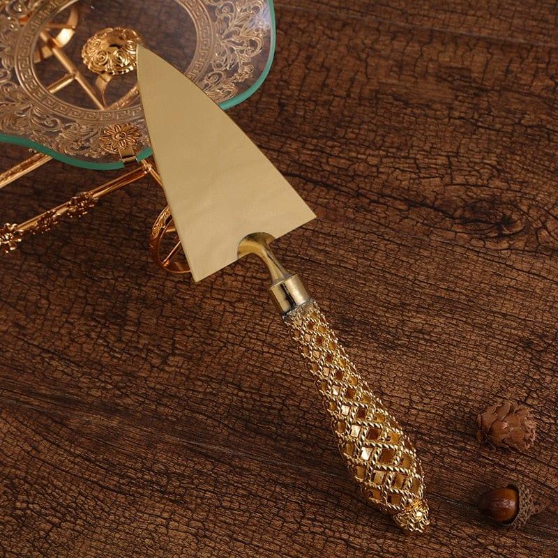 Shop 0 High-quality Western baking tool hollow handle triangular pizza shovel cake dessert cutter two-piece set gold cutlery Mademoiselle Home Decor