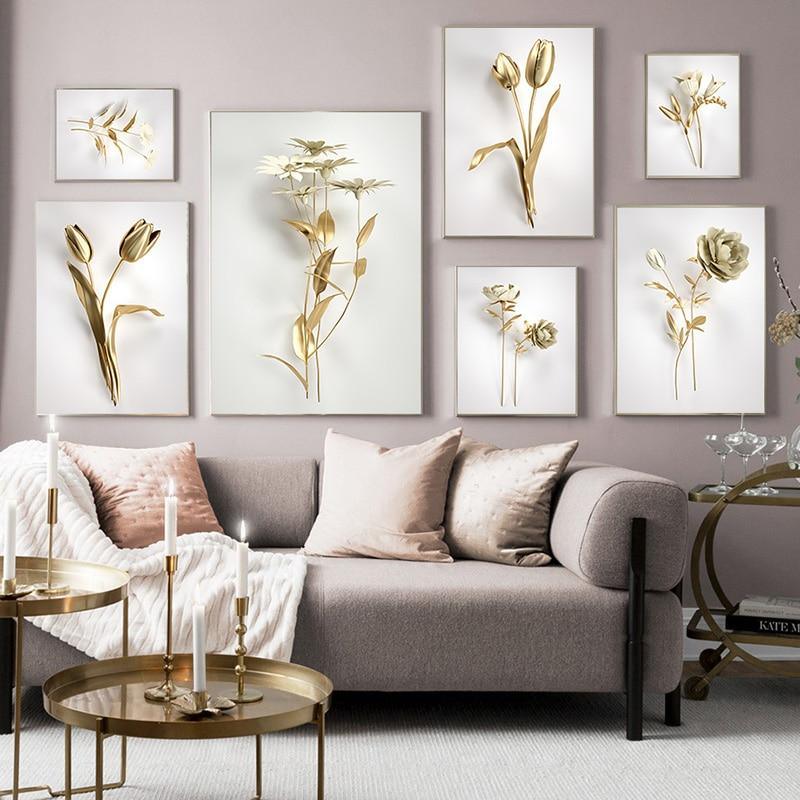 Shop 0 Abstract Golden Flower Home Decor Luxury Picture Canvas Painting Wall Art Posters and Prints for Nordic Living Room Art Design Mademoiselle Home Decor