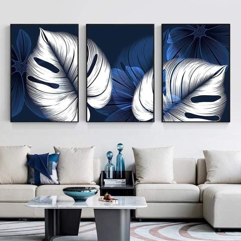 Shop 0 Abstract Blue White Plant Leaf Posters Print Modern Home Decor Picture Wall Art Canvas Painting Nordic Living Room Decor Cuadros Mademoiselle Home Decor