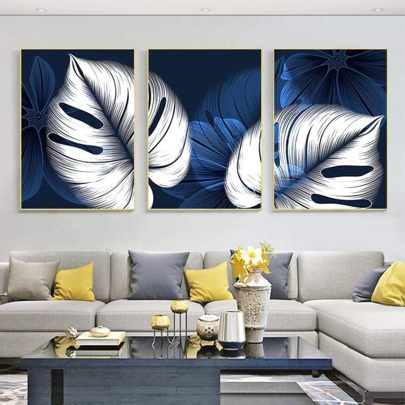Shop 0 Abstract Blue White Plant Leaf Posters Print Modern Home Decor Picture Wall Art Canvas Painting Nordic Living Room Decor Cuadros Mademoiselle Home Decor