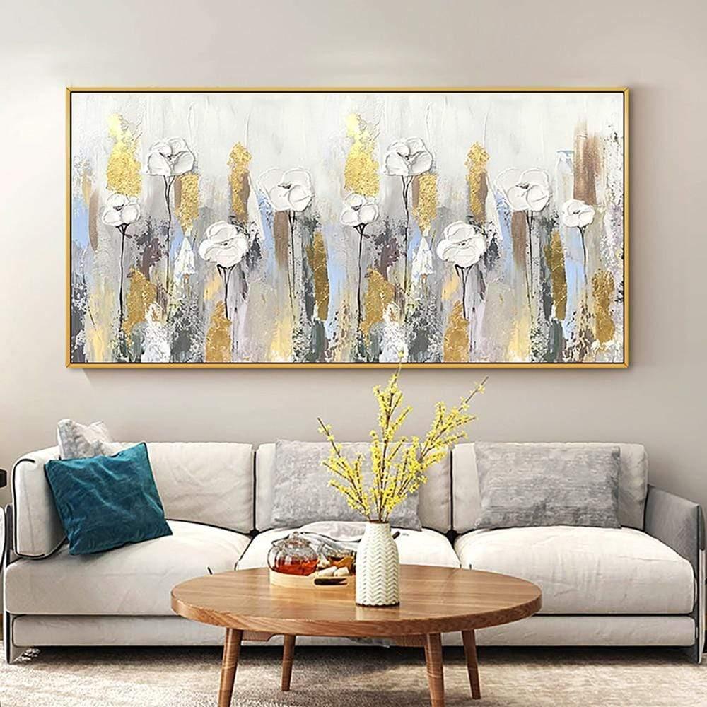 Shop 0 Gold White Flower Handmade Abstract Thick Oil Painting Large Abstract Wall Art Oil Canvas Hand Painted Modern Paintings Unframed Mademoiselle Home Decor