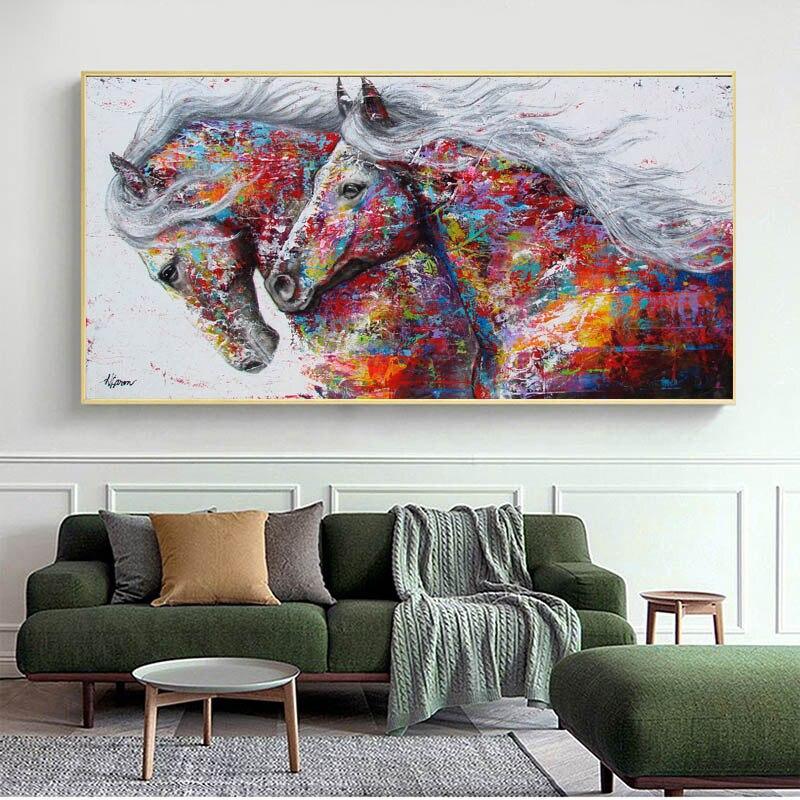 Shop 0 SELFLESSLY Animal Art Two Running Horses Canvas Painting Wall Pictures For Living Room Decor Modern Abstract Art Prints Posters Mademoiselle Home Decor
