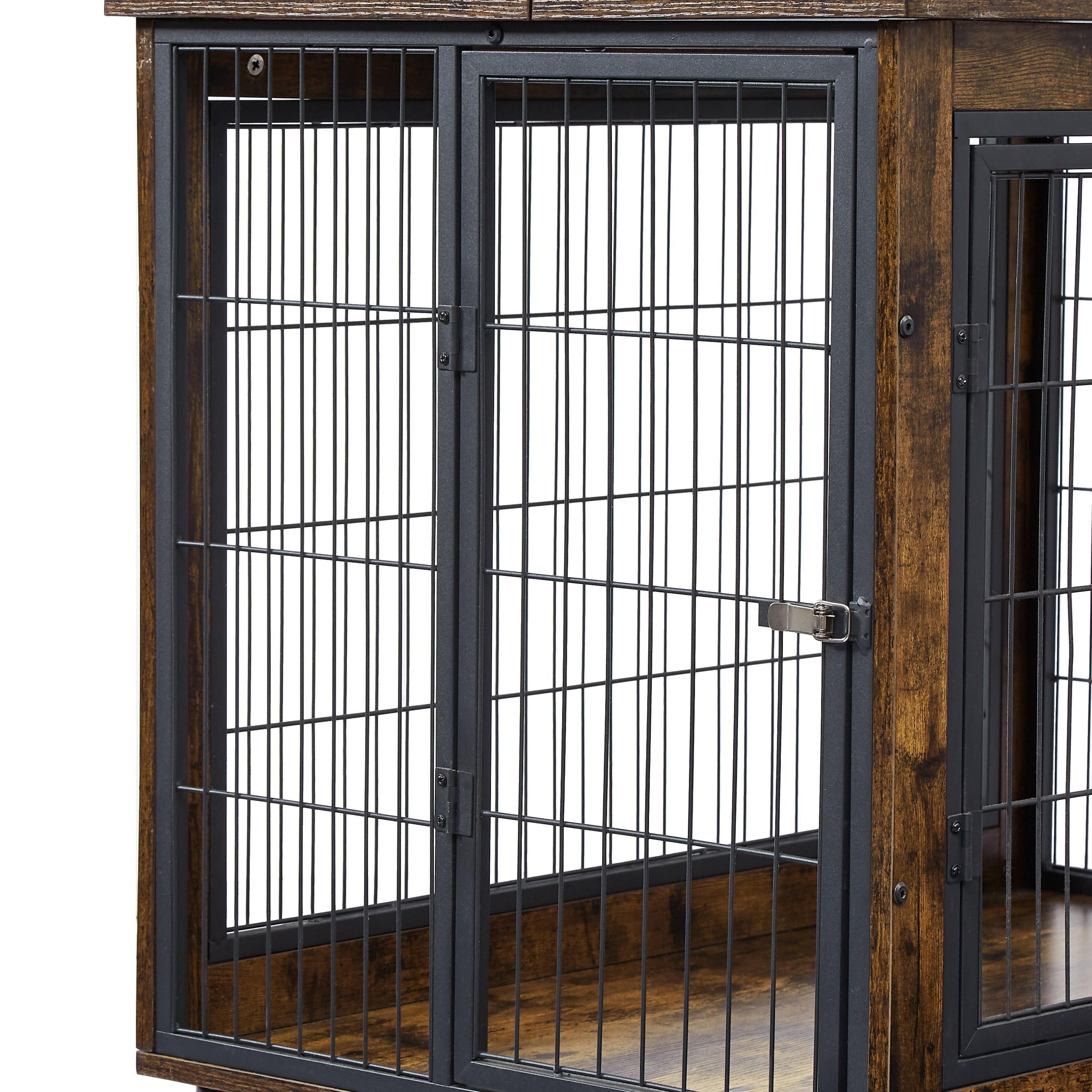 Shop JHX Furniture Dog Cage Crate with Double Doors on Casters(Rustic Brown,31.50''W*22.05''D*24.8''H) Mademoiselle Home Decor