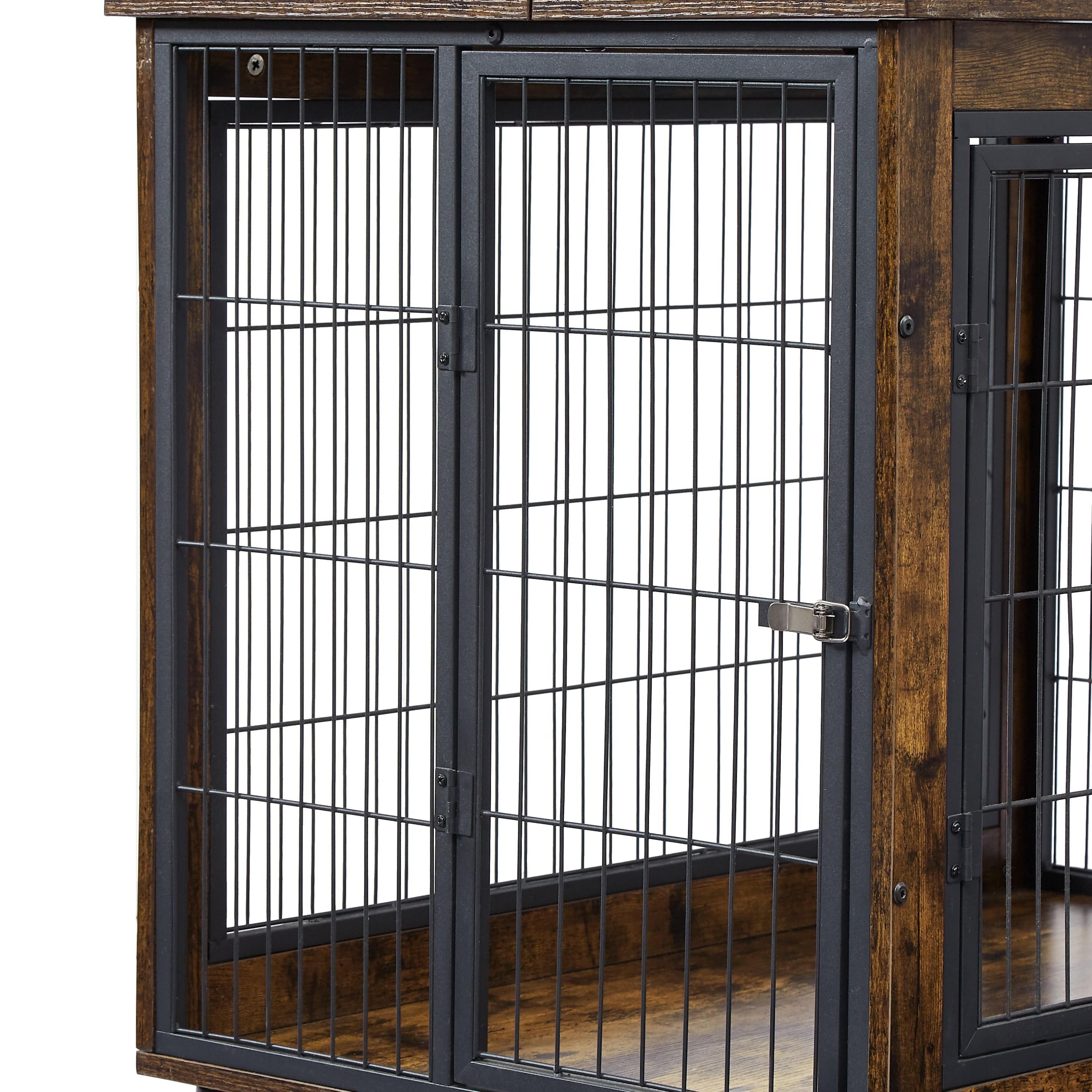 Shop JHX Furniture Dog Cage Crate with Double Doors on Casters（Rustic Brown,31.50''W*22.05''D*24.8''H） Mademoiselle Home Decor