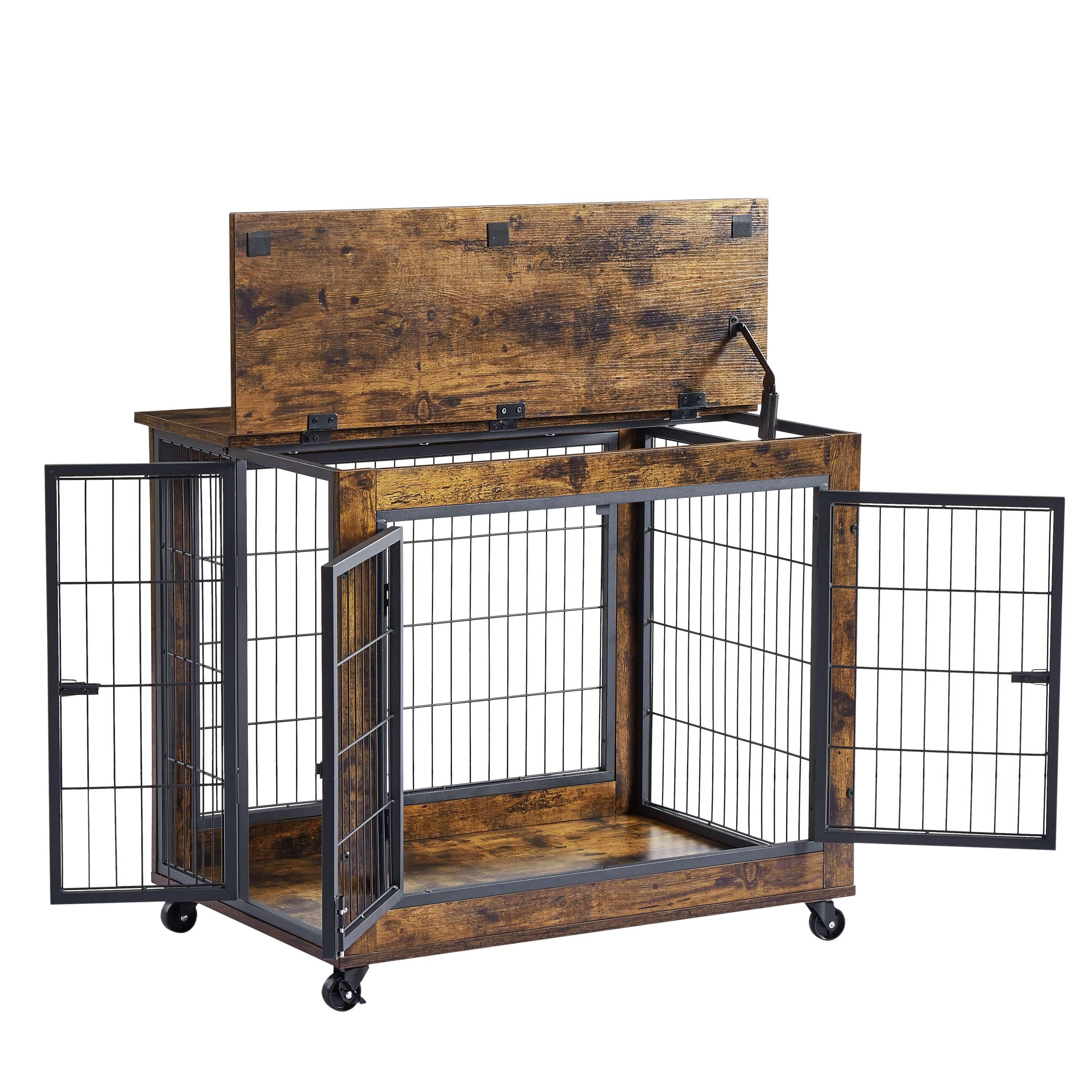 Shop JHX Furniture Dog Cage Crate with Double Doors on Casters(Rustic Brown,31.50''W*22.05''D*24.8''H) Mademoiselle Home Decor