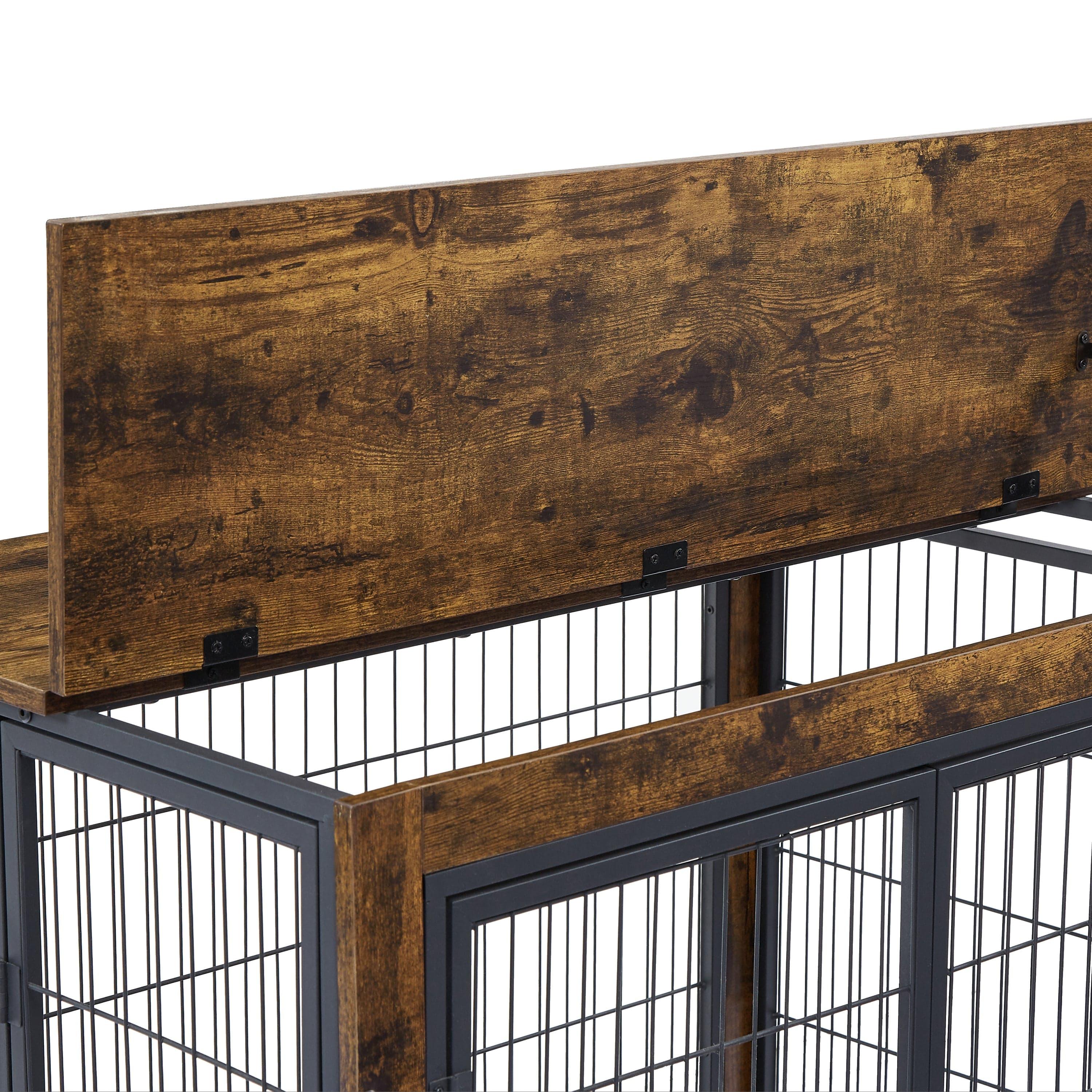 Shop JHX Furniture Dog Cage Crate with Double Doors on Casters(Rustic Brown,31.50''W*22.05''D*24.8''H) Mademoiselle Home Decor