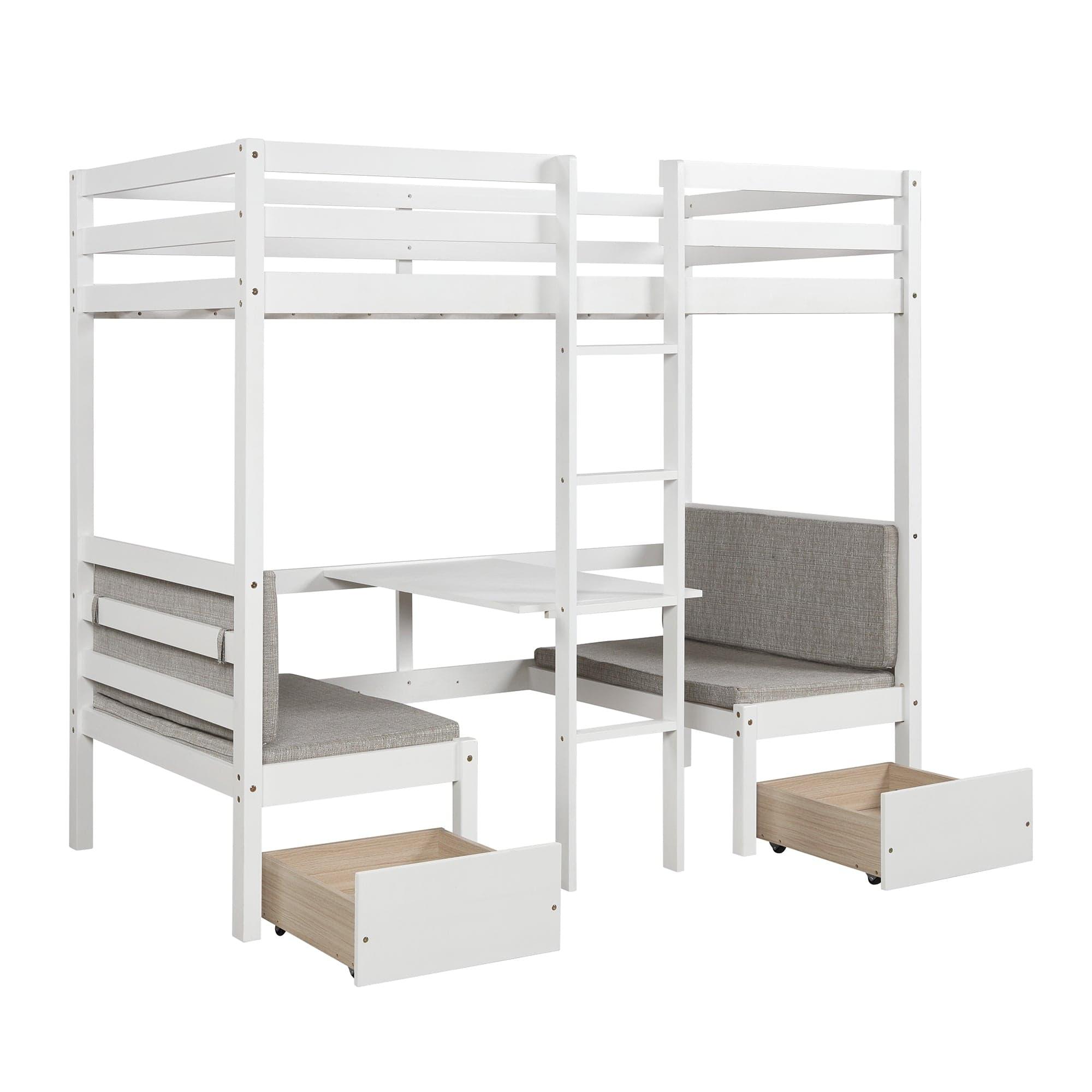 Shop Functional Loft Bed (turn into upper bed and down desk,cushion sets are free),Twin Size,White Mademoiselle Home Decor