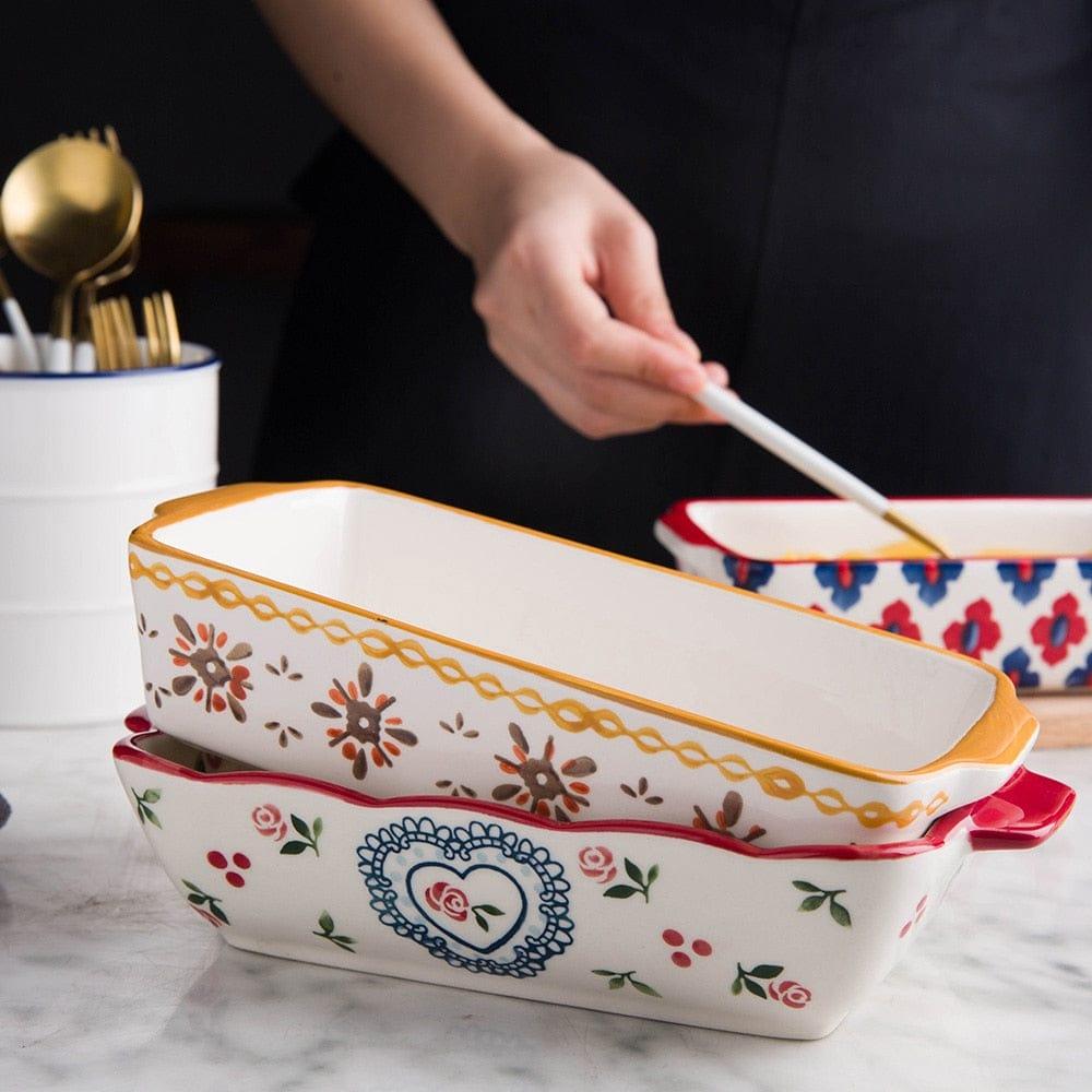 Shop 0 MDZF SWEETHOME Ceramic Baking Dish Roasting Lasagna Pan Rectangular Dish Bakeware Pan With Handle Oven Kitchen Baking Tool Mademoiselle Home Decor
