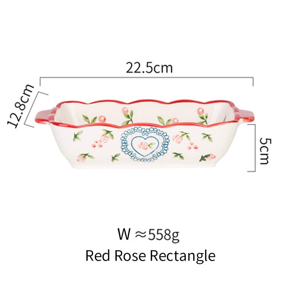 Shop 0 Red rose rectangle MDZF SWEETHOME Ceramic Baking Dish Roasting Lasagna Pan Rectangular Dish Bakeware Pan With Handle Oven Kitchen Baking Tool Mademoiselle Home Decor