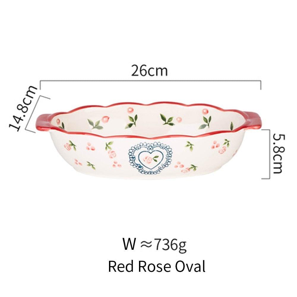Shop 0 Red rose oval MDZF SWEETHOME Ceramic Baking Dish Roasting Lasagna Pan Rectangular Dish Bakeware Pan With Handle Oven Kitchen Baking Tool Mademoiselle Home Decor