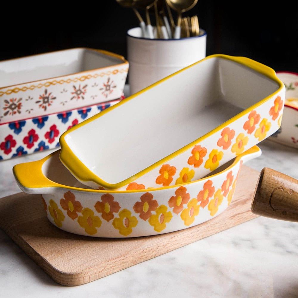 Shop 0 MDZF SWEETHOME Ceramic Baking Dish Roasting Lasagna Pan Rectangular Dish Bakeware Pan With Handle Oven Kitchen Baking Tool Mademoiselle Home Decor