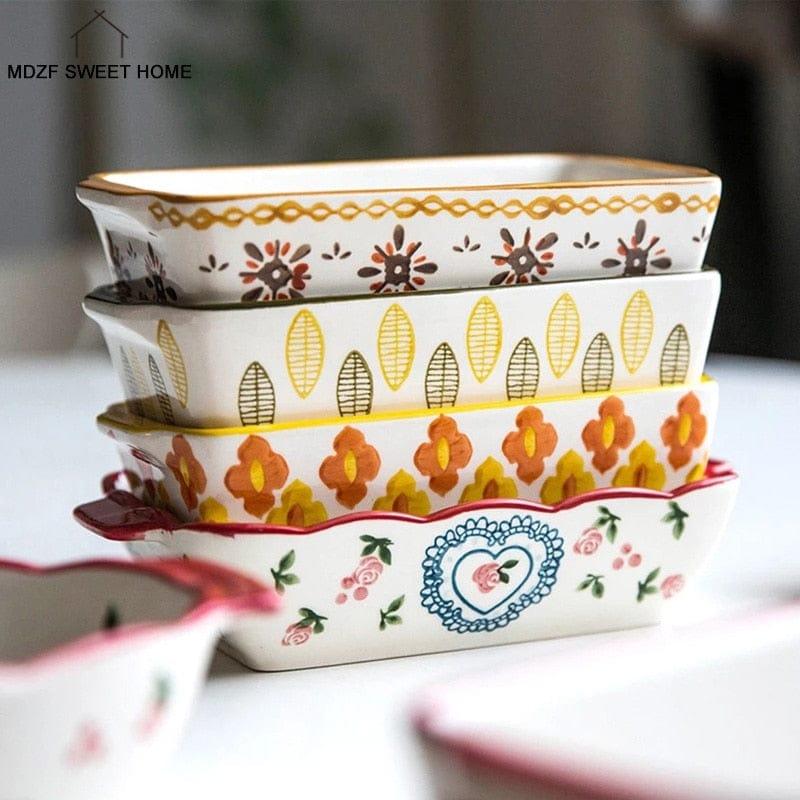 Shop 0 MDZF SWEETHOME Ceramic Baking Dish Roasting Lasagna Pan Rectangular Dish Bakeware Pan With Handle Oven Kitchen Baking Tool Mademoiselle Home Decor