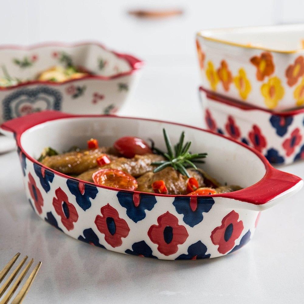 Shop 0 MDZF SWEETHOME Ceramic Baking Dish Roasting Lasagna Pan Rectangular Dish Bakeware Pan With Handle Oven Kitchen Baking Tool Mademoiselle Home Decor