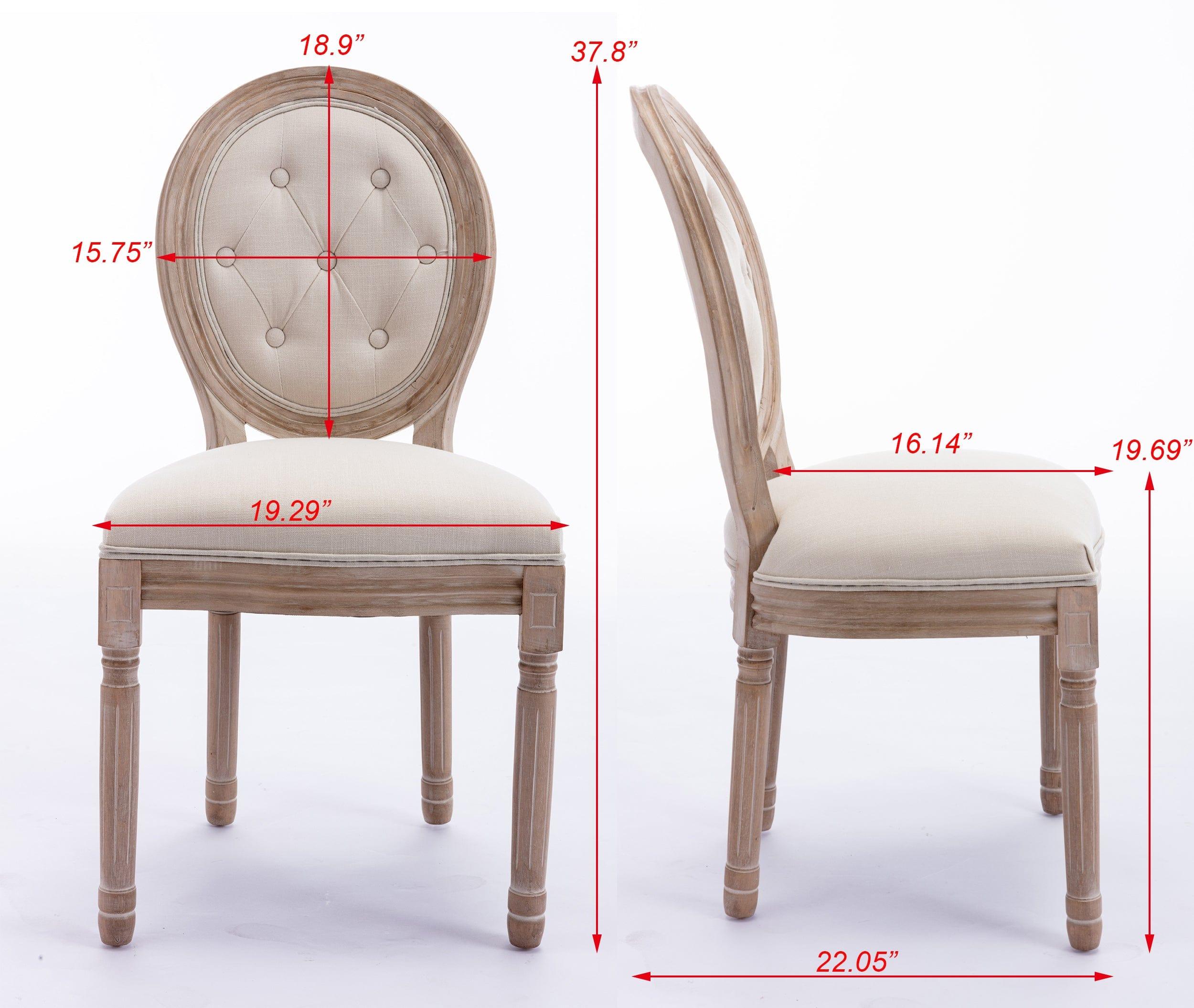 Shop French Style Solid Wood Frame Antique Painting Linen Fabric Tufted Upholstered Oval Back Dining Chair,Set of 2,Cream Mademoiselle Home Decor