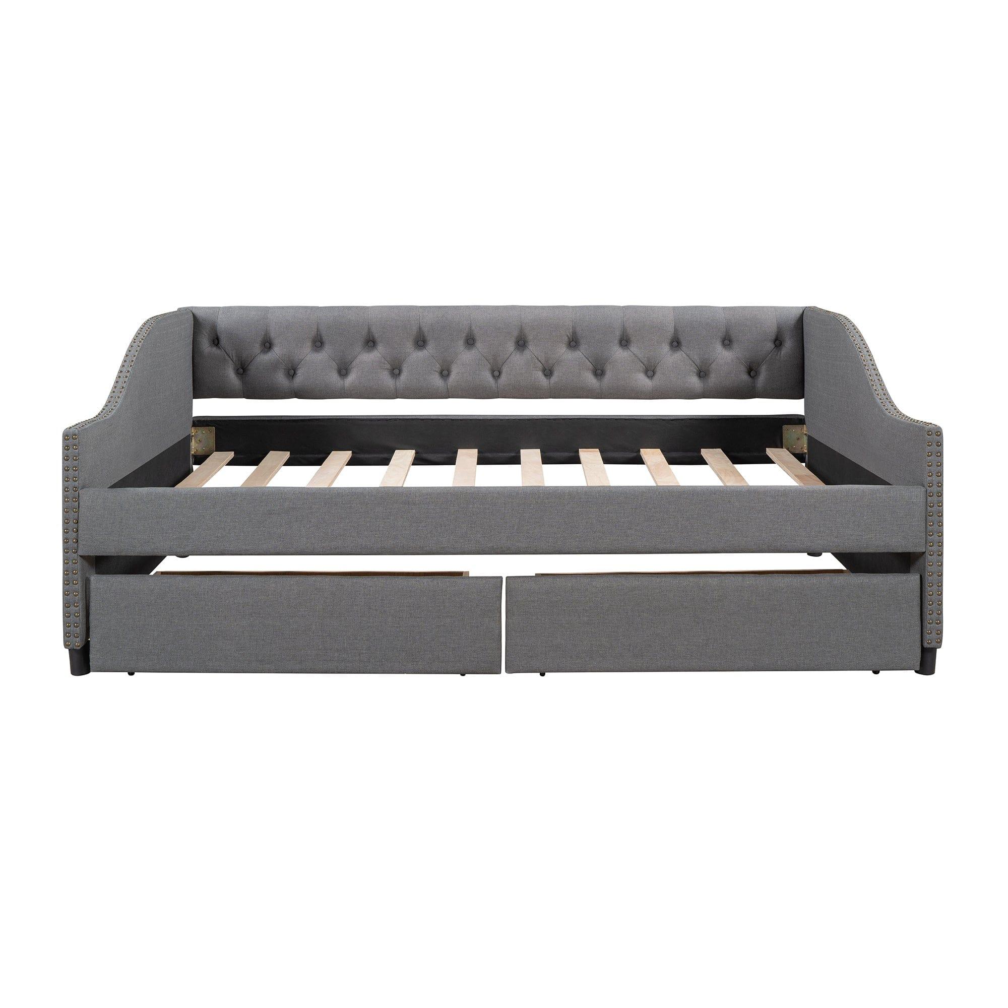 Shop Upholstered daybed with Two Drawers, Wood Slat Support, Gray, Full Size(OLD SKU :LP001111AAE) Mademoiselle Home Decor