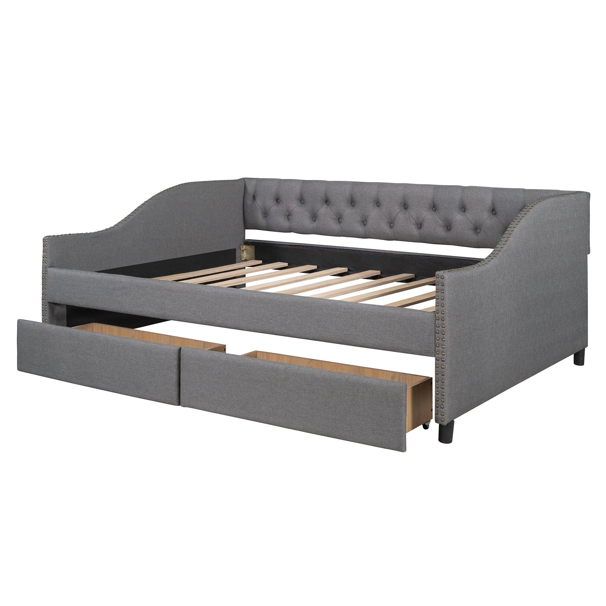 Shop Upholstered daybed with Two Drawers, Wood Slat Support, Gray, Full Size(OLD SKU :LP001111AAE) Mademoiselle Home Decor