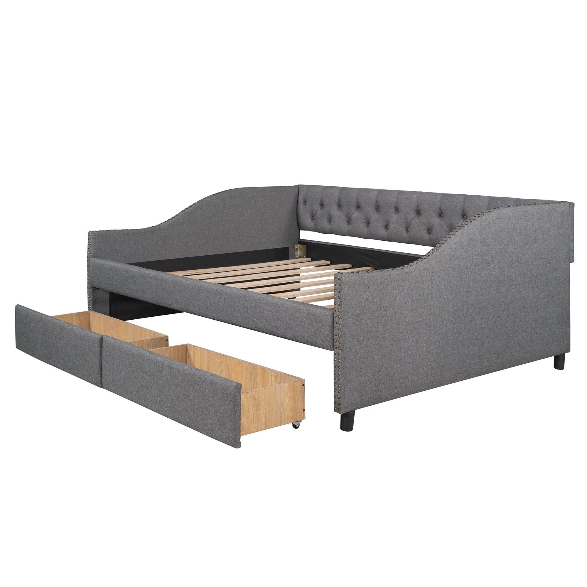 Shop Upholstered daybed with Two Drawers, Wood Slat Support, Gray, Full Size(OLD SKU :LP001111AAE) Mademoiselle Home Decor