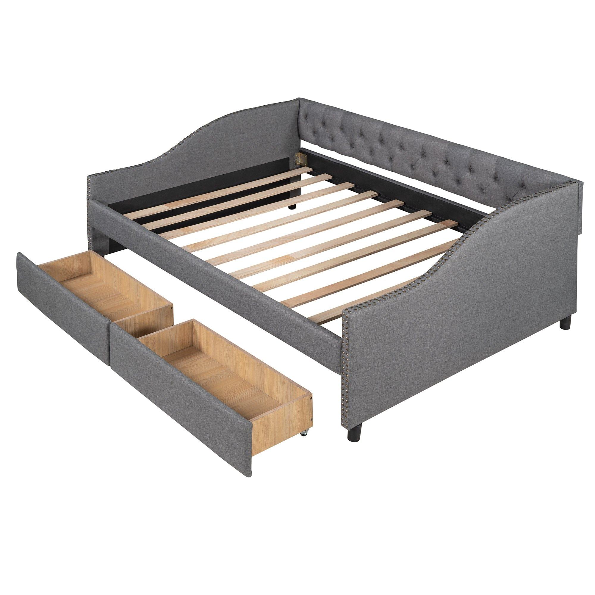 Shop Upholstered daybed with Two Drawers, Wood Slat Support, Gray, Full Size(OLD SKU :LP001111AAE) Mademoiselle Home Decor