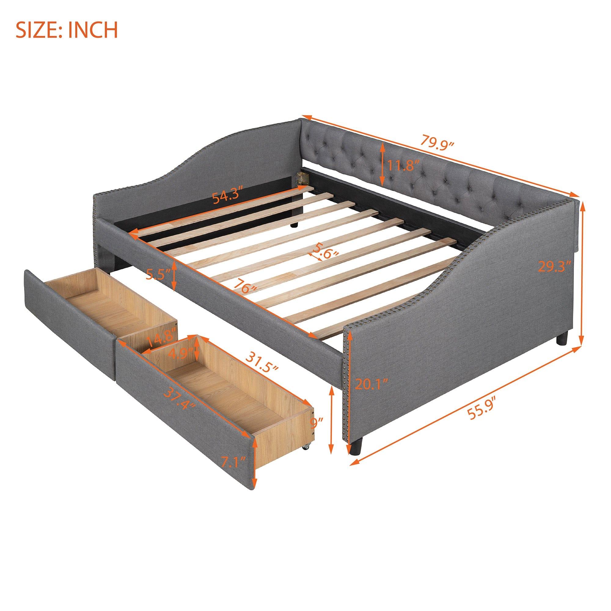 Shop Upholstered daybed with Two Drawers, Wood Slat Support, Gray, Full Size(OLD SKU :LP001111AAE) Mademoiselle Home Decor