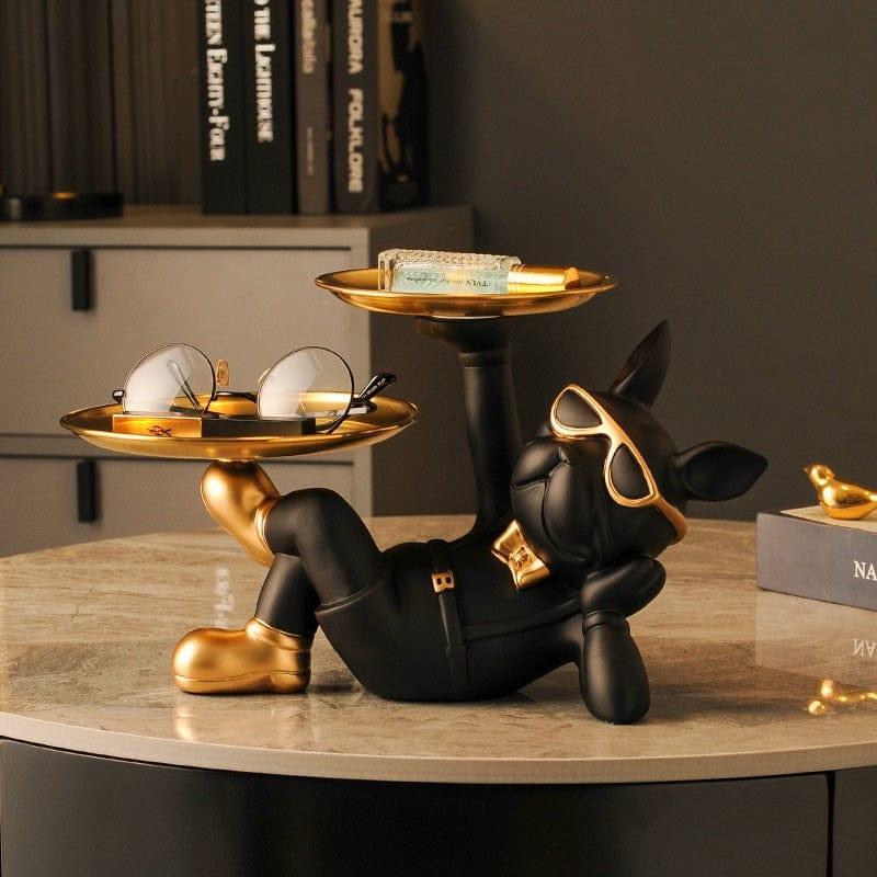 Shop 0 French Bulldog Butler Statue with Double Trays for Keys holder Cool Dog with Glasses Animal Resin Sculpture Table Decoration Mademoiselle Home Decor