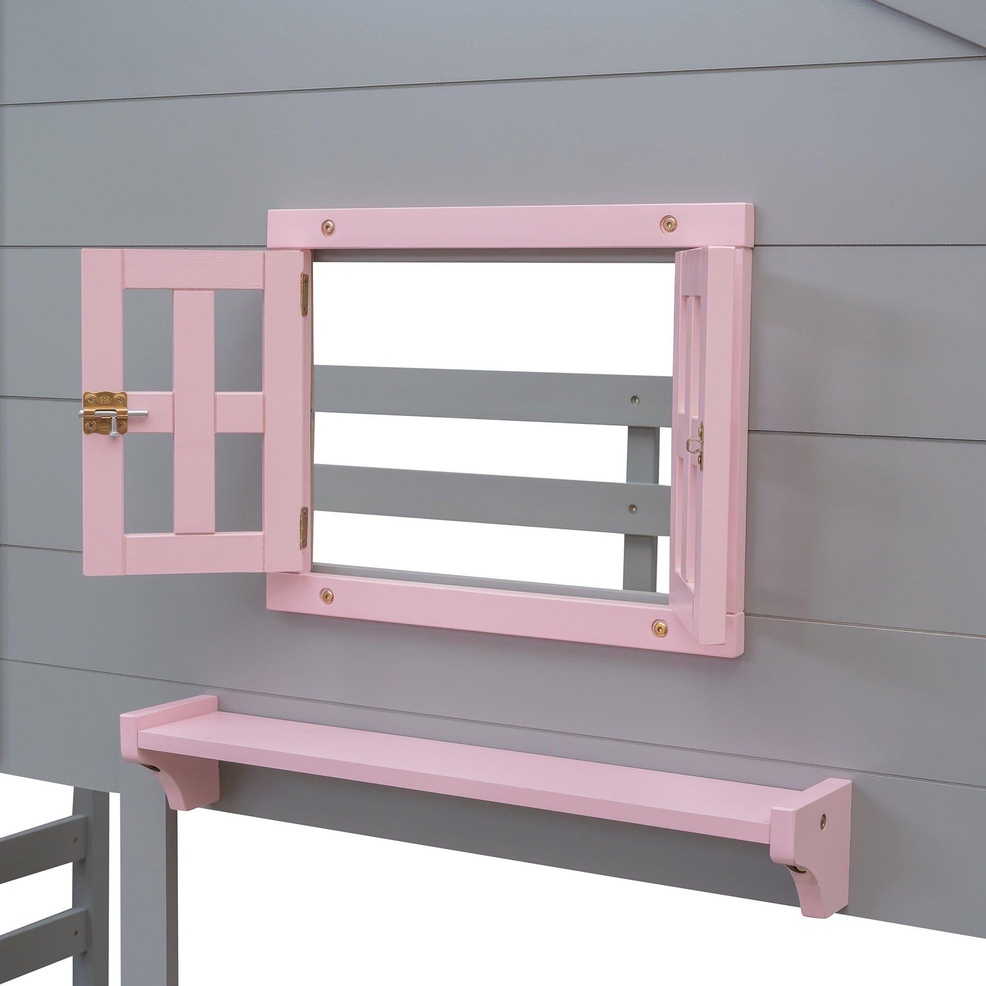 Shop Twin over Twin Bunk Bed with 2 Drawers, 1 Storage Box, 1 Shelf, Window and Roof-Gray(OLD SKU:LT000608AAE) Mademoiselle Home Decor