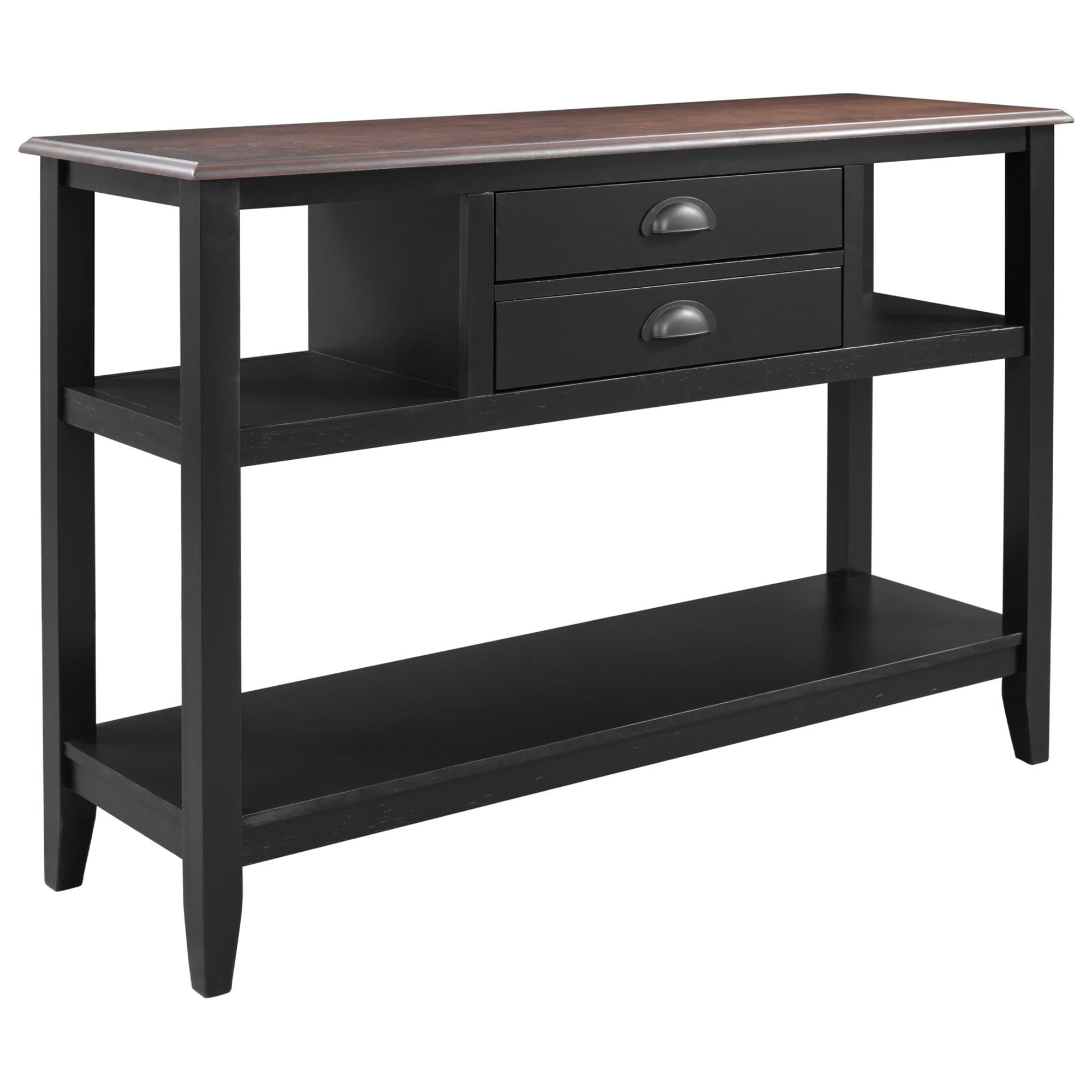 Shop TREXM Color-matched Console Table with 2 Drawers and Open Shelves for Living Room, Entryway (Black+Walnut) Mademoiselle Home Decor