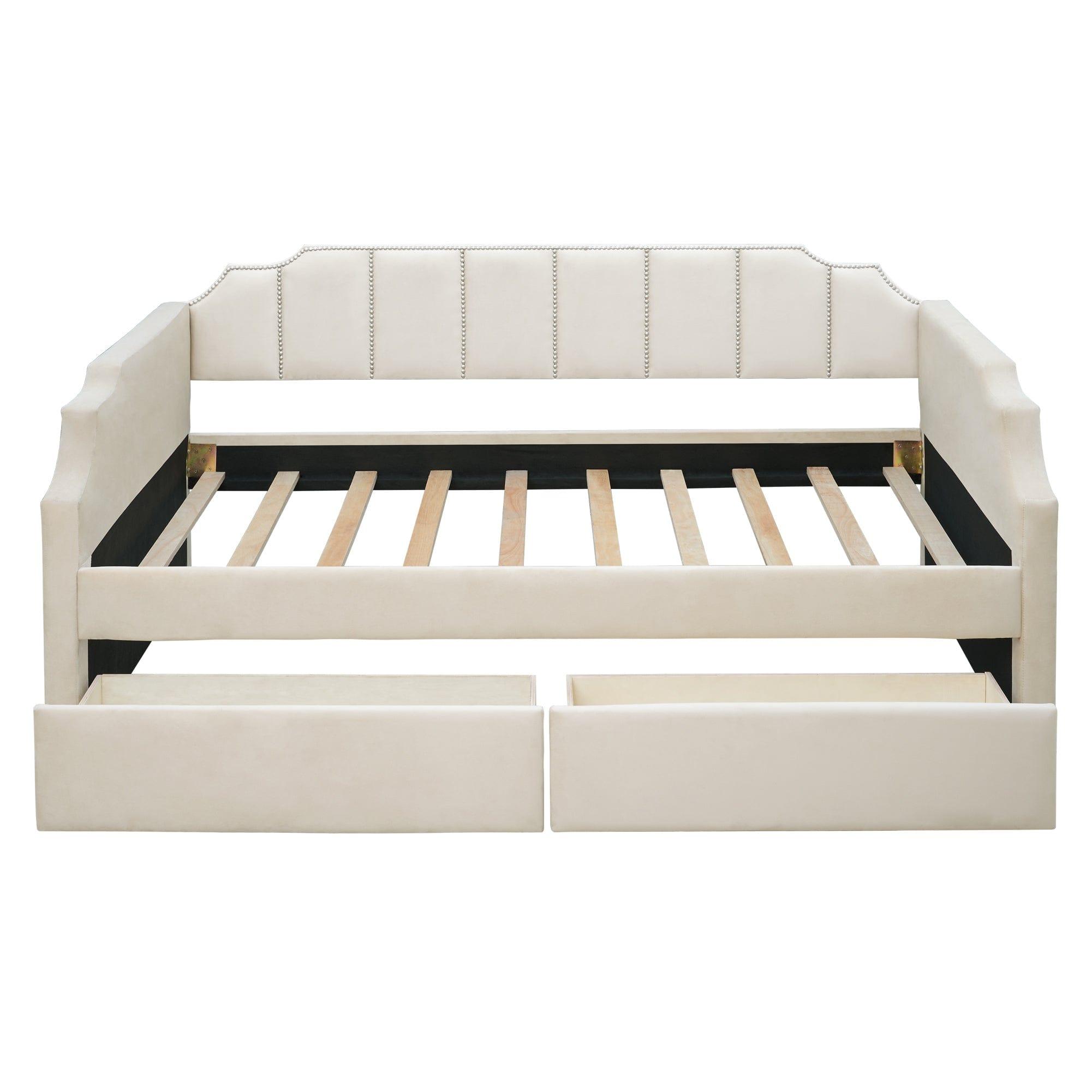 Shop Twin Size Upholstered daybed with Drawers, Wood Slat Support, Beige Mademoiselle Home Decor