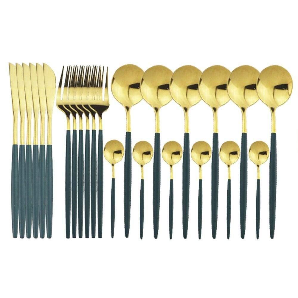 Shop 100003310 24Pcs Green Gold Casper Cutlery Set Mademoiselle Home Decor