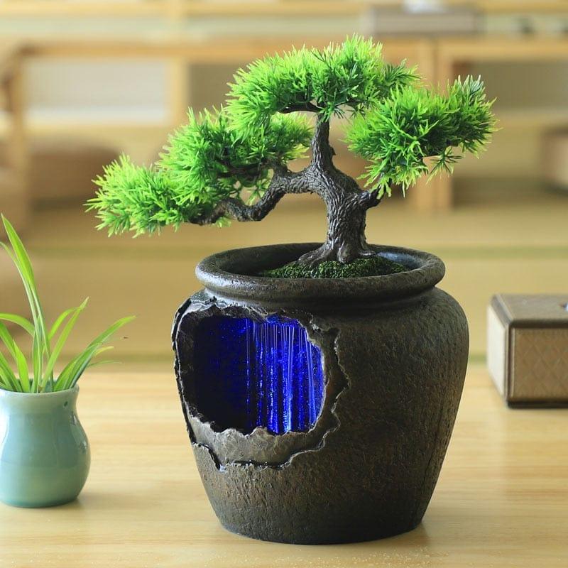 Shop 0 7Color Led Change Creative Indoor Resin Flower Pot Flowing Water Sound Waterfall Fountain Garden Feng Shui Simulation Tree Craft Mademoiselle Home Decor